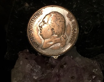 Antique French Coin Pill Box LOUIS XVIII ROI de France at Gothic Rose Antiques