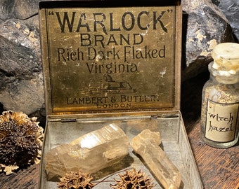 Antique Warlock Tobacco Tin Stash Can - Wonderful Old Advertising - Rare Find!