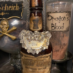 Antique Silver Fox Head Gin Bottle Label Ormolu Pendant made in England Hallmarked