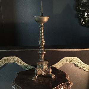 Antique Bronze Claw Footed 19th Century Mission Candle Stand at Gothic Rose Antiques