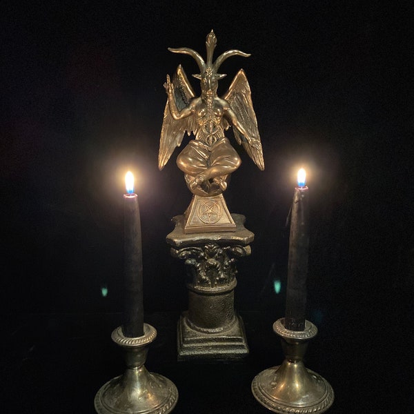 BAPHOMET STATUE with Pedestal - Antique Candle Holders and Devil Brand Spell Candles
