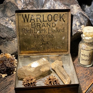 Antique Warlock Tobacco Tin Stash Can Wonderful Old Advertising Rare Find image 1