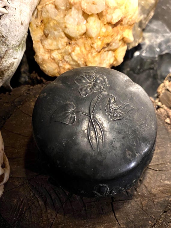 Sweet Victorian Jewelry Casket Antique Ring Box - Repousse Violet Designs - Marked JB for Jennings Brothers