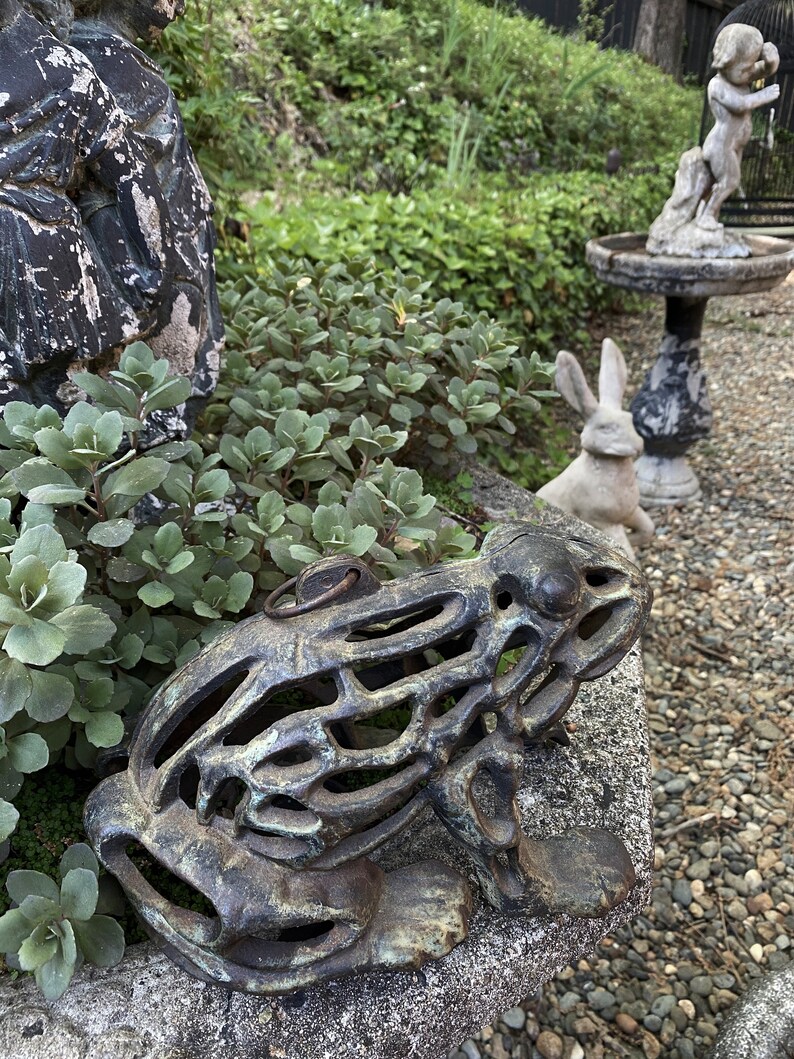 Vintage BULLFROG CANDLE LANTERN Frog Statue Garden Frog Etsy