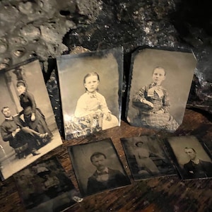 Antique Tintype Photos Group of 7 Tintypes Twins Victorian Couple Wide Brim Fancy Hat Man in Bowler Hat