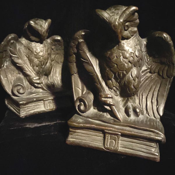 Antique Armor Bronze Owl Bookends - Gothic Library Decor (6.5" Tall) Pair