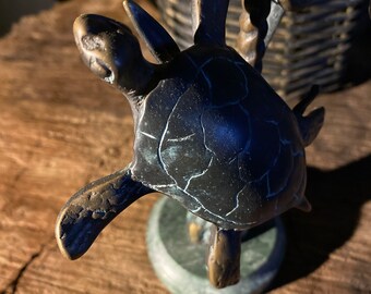 Vintage Bronze Sea Turtle Candle Stand Beach Cottage Cabin Decor