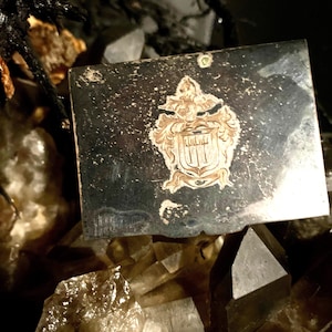 Antique Match Box Case Medieval Heraldic Crest Emblem on Hinged Lid