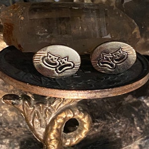 COMEDY AND TRAGEDY Cufflinks Pair Antique Happy Sad Theater Masks at Gothic Rose Antiques
