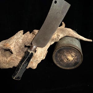 Antique Cleaver Primitive 19th Century Dungeon Decor Black Handle