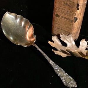 Sterling Silver Large Ornate Antique Serving Spoon -  with a Gold Wash - Very Unique!!