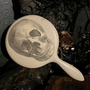 Antique SKULL Face Scrying Hand MIRROR - Witchcraft Fortune Telling Spirits Divination Clairvoyance Ghosts at Gothic Rose Antiques