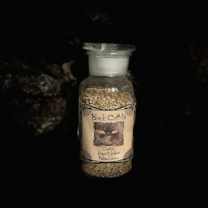 Antique Black Catnip Apothecary Jar Filled with Catnip Herb - Store Counter Display Jar Custom Made Label  Halloween Decor