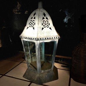 Impressive Tall Gothic Candle Lantern with Glass Panes - Serene Mood Lighting Weather Worn Witch Cottage Cabin Decor
