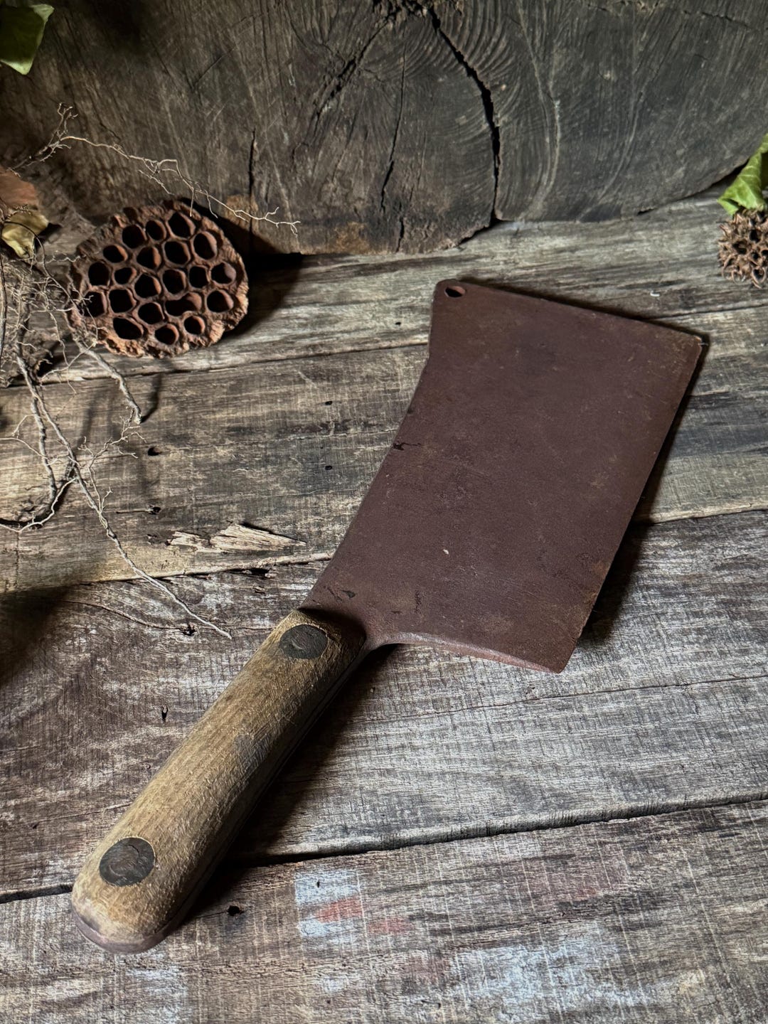 Rustic Cleaver Massive Antique Primitive 19th Century Hand Forged Cleaver * Witch ...