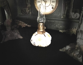Antique FAIRY Lamp - Aunt Blanche’s Old Hand Painted Milk Glass Oil Lamp