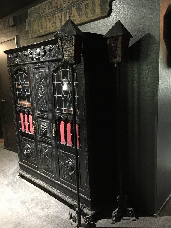 Pair Antique Torchiere Floor Lamps Tall Gothic Etched Glass Etsy