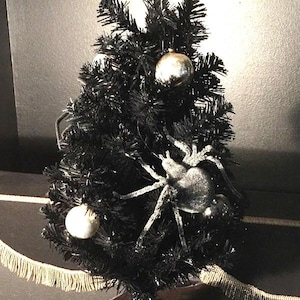 Gothic Black Christmas Tree with Vintage Glass Ornaments and Spiders