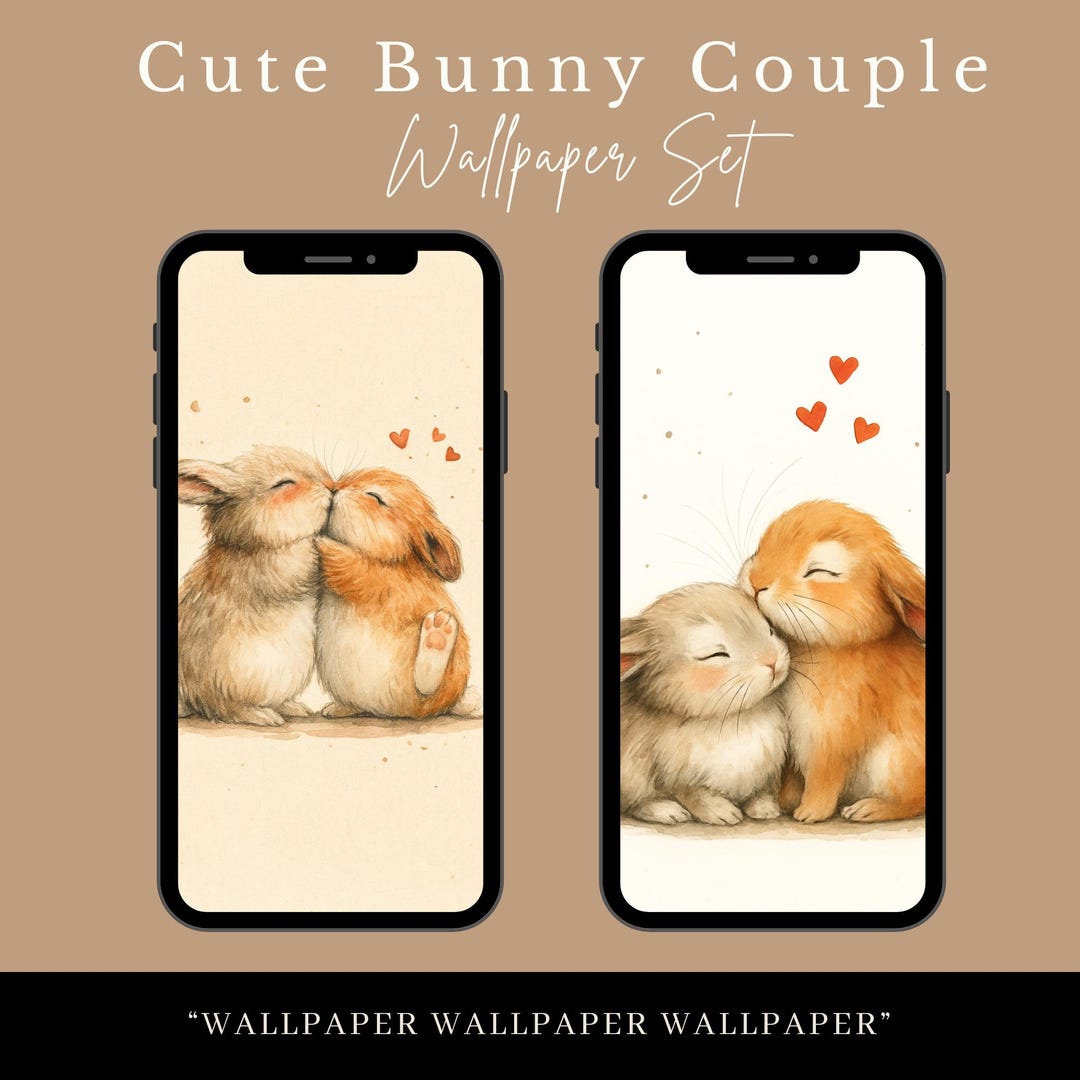 Cute Bunny Couple iPhone Wallpaper Set – Romantic Love Rabbits ...