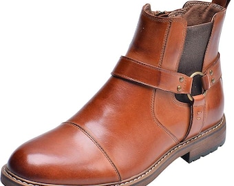 Botines Chelsea de cuero con puntera y cremallera para hombre