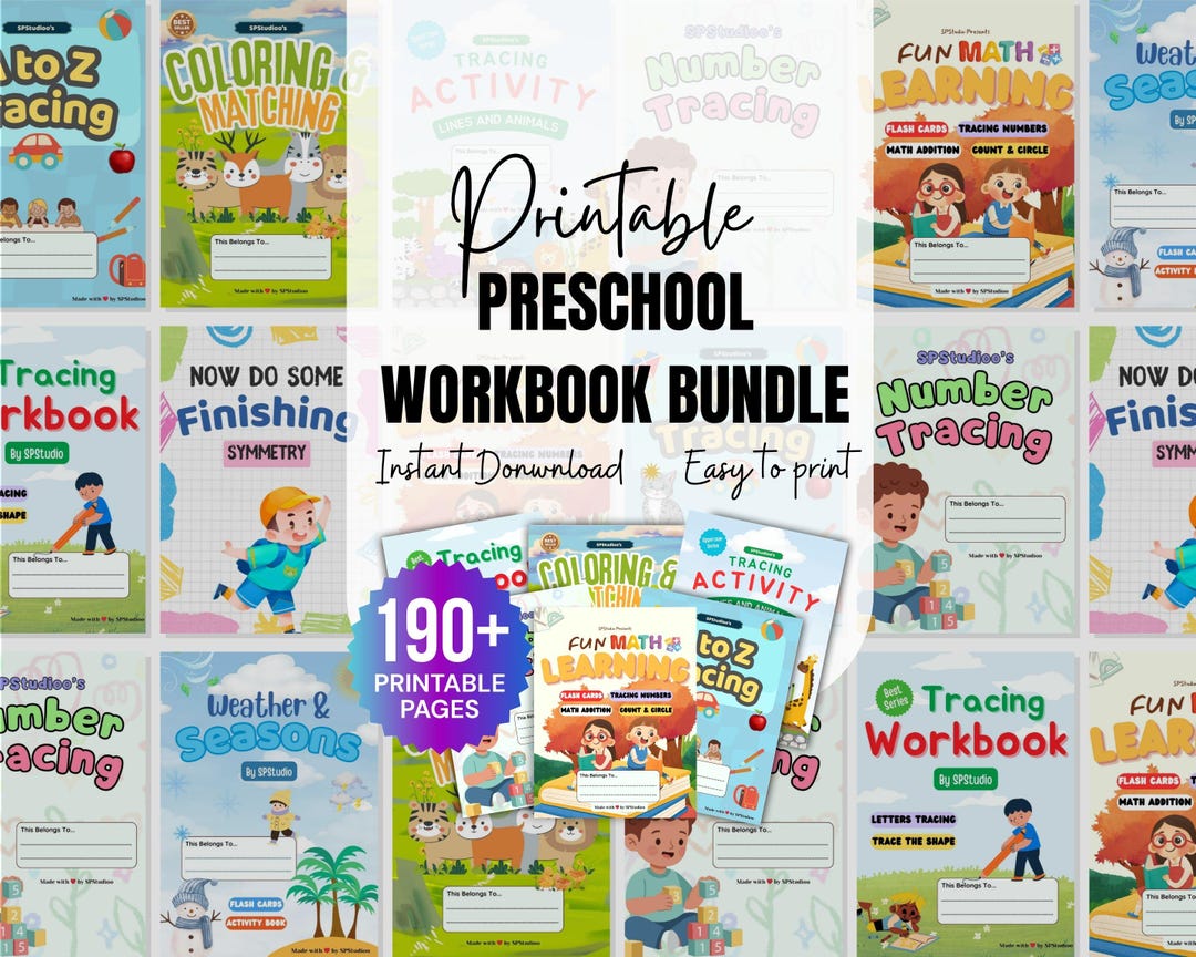 Printable Preschool Workbook Bundle | Tracing, Math, Alphabet, Coloring ...