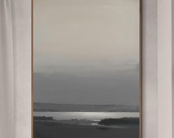 Original Hand-Painted Landscape Oil Painting, Serene Grey Horizon Art, Tranquil Modern Wall Artwork, Abstract Landscape, Calm Nature Decor