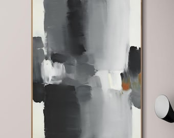 Original Abstract Gray Black Oil Painting, Hand Painted Minimalist Neutral Wall Art, Modern Textured Canvas Artwork, Contemporary Decor