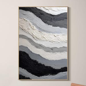 Original Textured Abstract Oil Painting, Hand Painted Neutral Wall Art, Black White Gray Canvas, Large Minimal Modern Home Decor