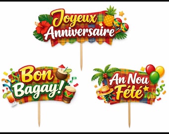 Personalized Caribbean Cake Topper | Creole Birthday Cake Decoration | Tropical Madras Cake Topper | Caribbean Birthday Party