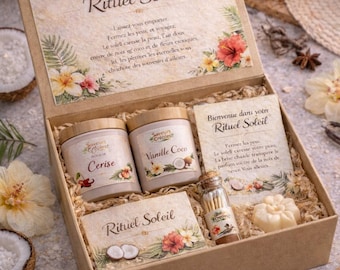 Scented Candle Gift Set – Sun Ritual – Handmade Coconut, Vanilla, and Cherry Candles – Original Gift for Women – Tropical Wellness Gift Set