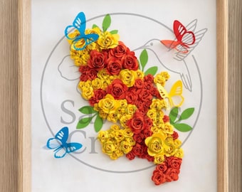Handmade 3D flower frame | Tropical wall decoration | Paper art | Original gift idea | Creole flavors