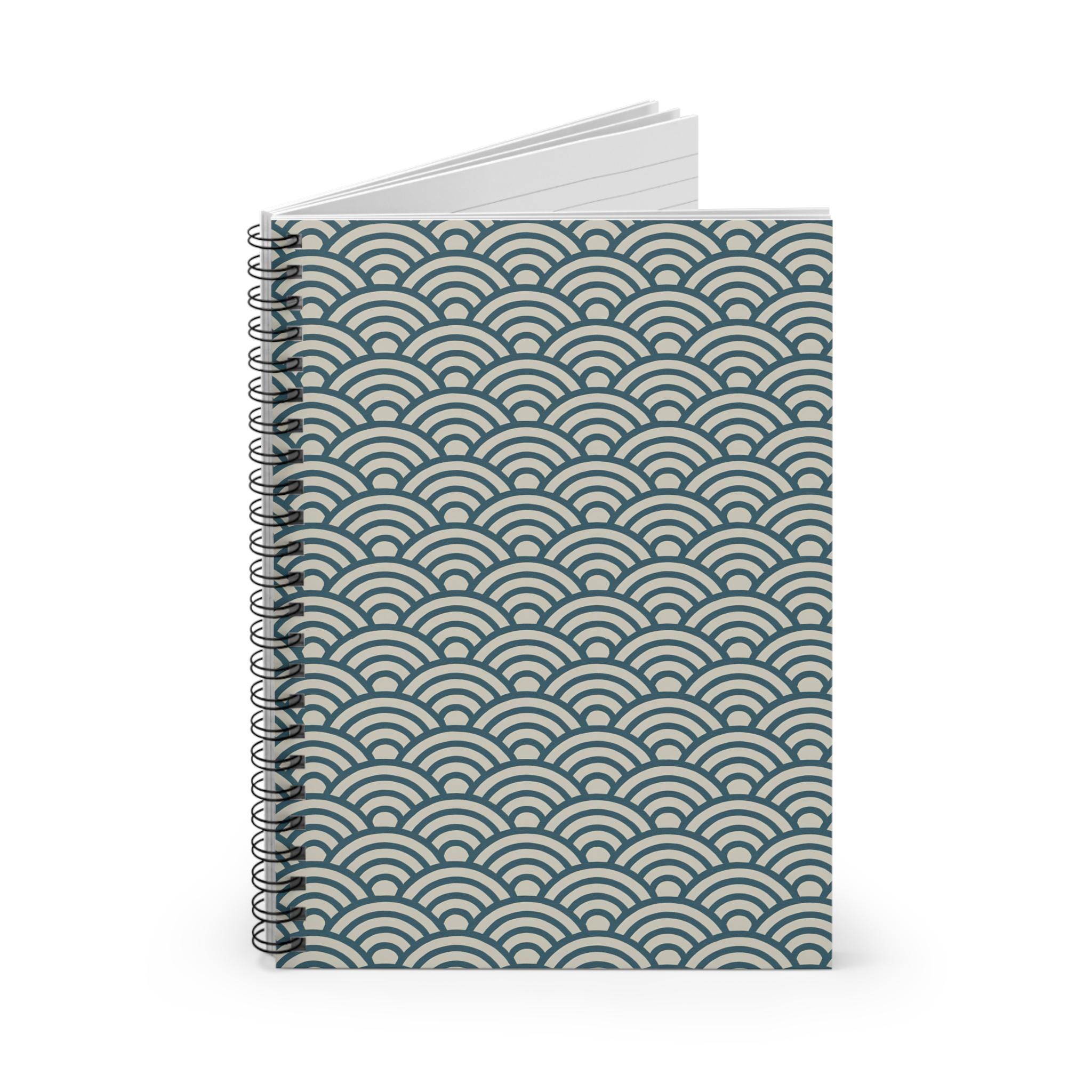 Japanese Wave Pattern Spiral Notebook - Ruled Line, Seigaiha Design ...