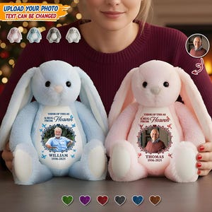 Think Of Me- Memorial Personalized Custom Bunny Plush - Sympathy Gift, Personalised Teddy Memorial Worry Bunny, Sent With A Kiss From Heaven