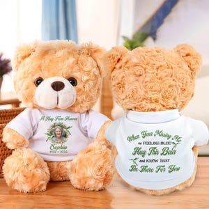 Hug This Bear Custom Photo Memorial Gift – Personalized Teddy Bear Plush Keepsake, Sympathy Gift for Loss of Loved One, Remembrance Plush