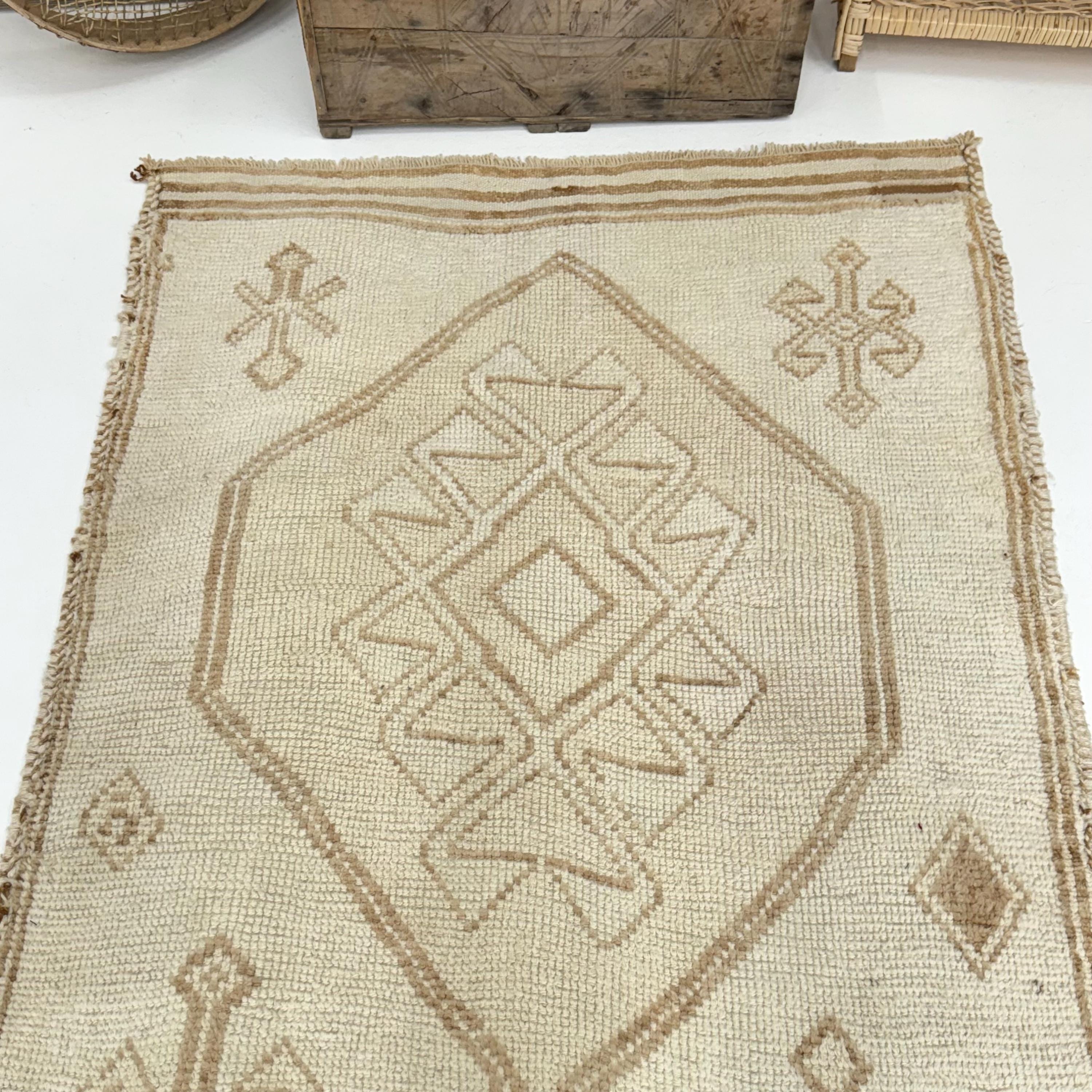 Herki Vintage Rug, 3.2x10.4 ft Turkish Rug, Brown Polka dot Wool 