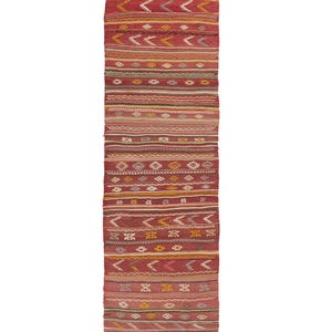 Vintage Turkish Runner Rug 2.3x8.8 ft, Red Blue Wool Rug