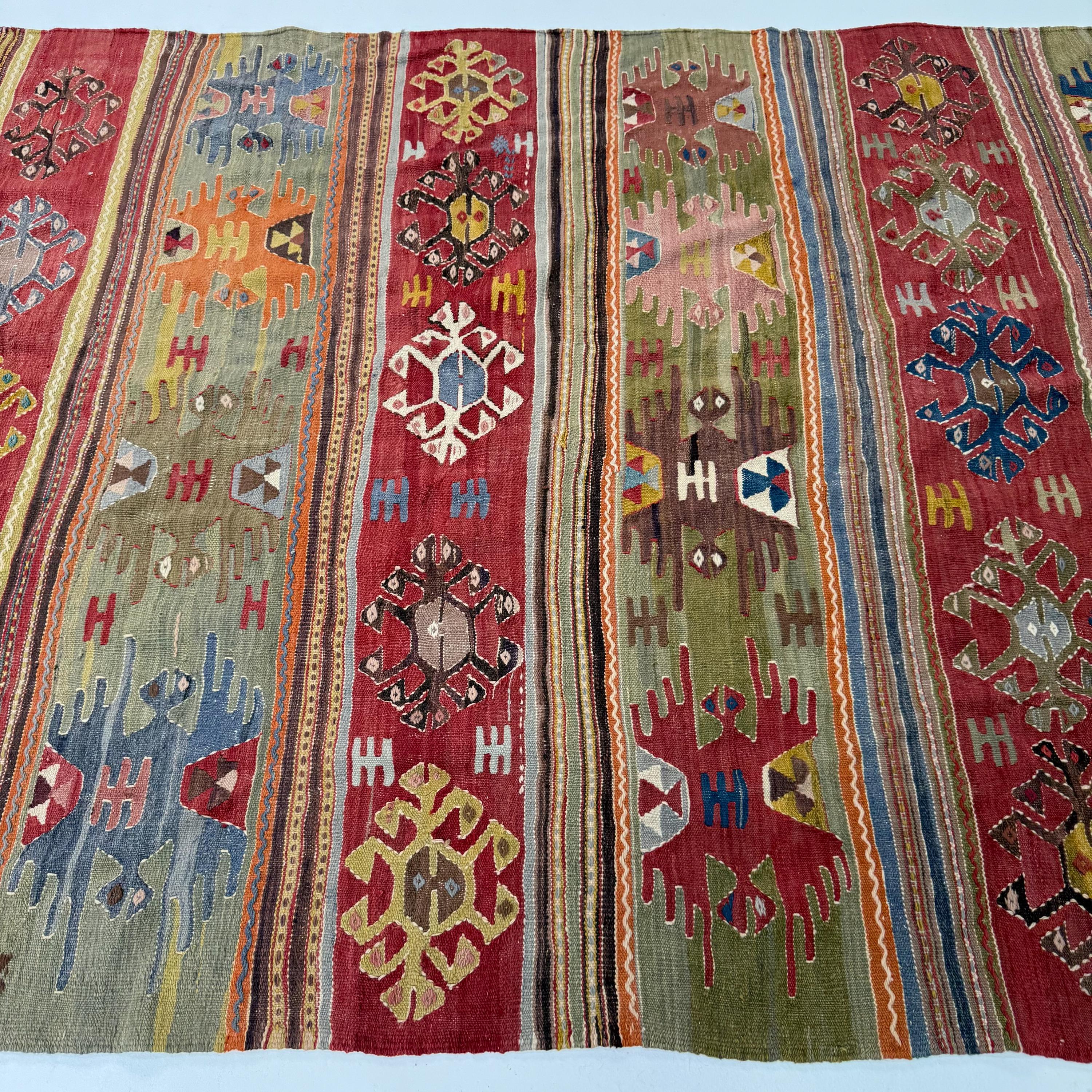 トルコ キリム ヴィンテージ 幾何学模様 ラグ 幾何学模様のトルコキリム、5.7x9.4フィートの大型ヴィンテージ