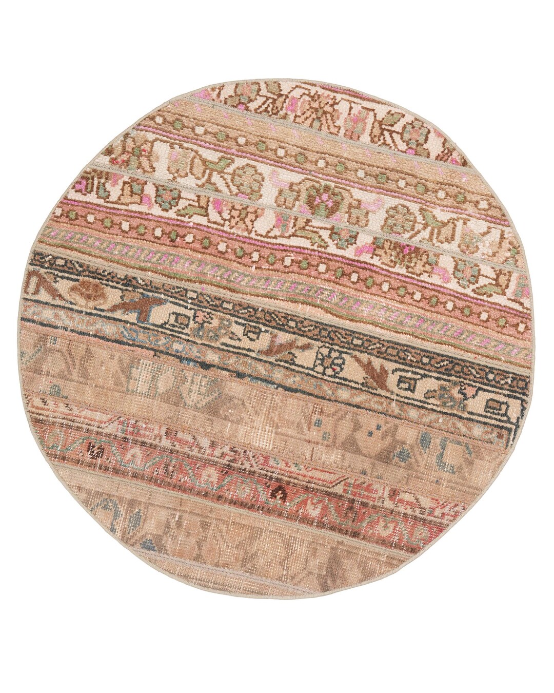 Turkish Round Rug 3x3 Ft (91x90 Cm), Vintage Brown Animal Print Rug - Etsy