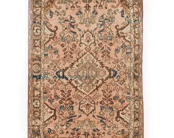 Alfombra turca antigua de lana de 1,1 x 2 m, color marrón azulado con diseño de medallón floral, alfombra decorativa para dormitorio, alfombra oriental de Anatolia.