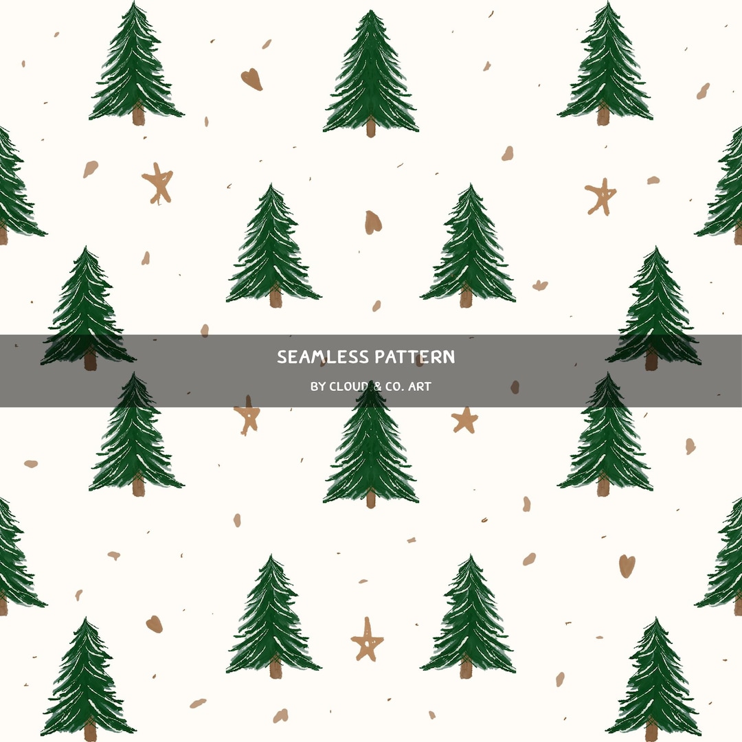 Christmas Pine Tree Seamless Pattern | Hand Drawn Winter Digital Paper ...