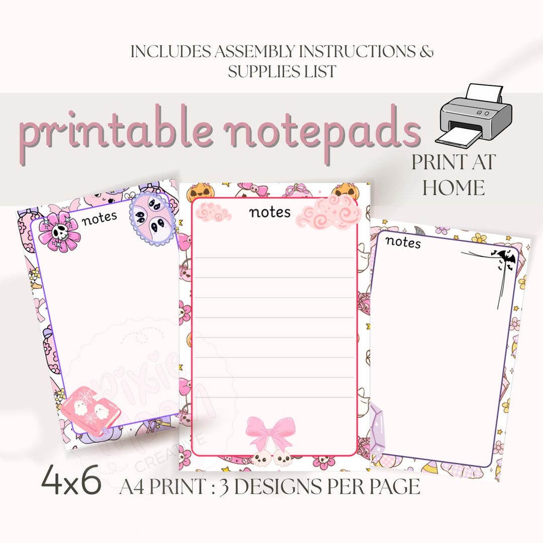 Notepad Template Goth Simple Spooky Cute Pastel Goth Notepad Bundle Printable | Digital Notepad for ...