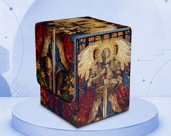 MTG Deck Box - Stained Glass Knight Angel, Holds 100 Single Sleeved Cards, PU Leather