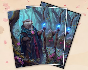 MTG Card Sleeves, Dark Fantasy Otter Wizard Bloomburrow Sleeves, Matte/ Foil, Standard Size.