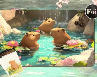 MTG| LorcanaPlaymat with Zones- Chill Capybara: 3mm Thickness, 24"×14”,  Foil & Seam Options.