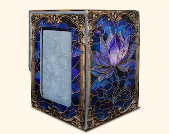 MTG Commander Deck Box - Stained Glass Purple Lotus Card Storage Box, PU Leather