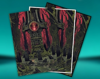 MTG Card Sleeves- Dark Fantasy Red Gem Riftbound Sleeves. Border & Finishes Options, Standard Size.