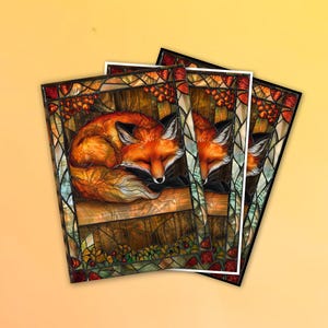 MTG Card Sleeves- Stained Glass Fox TCG Sleeves, Border Options, Standard Size, Matte/ Foil.