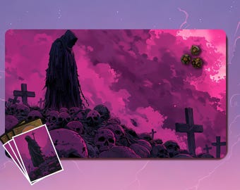 MTG Playmat, Gothic Grim Reaper TCG Playmat- 3mm, 24"x14", Seam & Zones Options