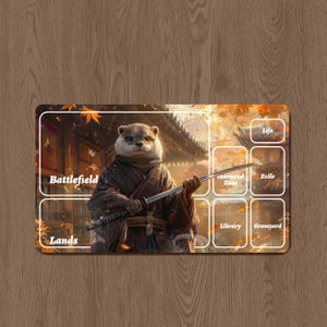 MTG Playmat with Zones- Samurai Otter Bloomburrow Playmat: 3mm, 24"×14”,  Seam Options.