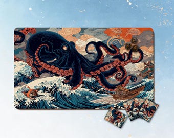 MTG Playmat- Cthulhu Octopus Playmat: 3mm, 24"×14”,  Zone &Seam Options